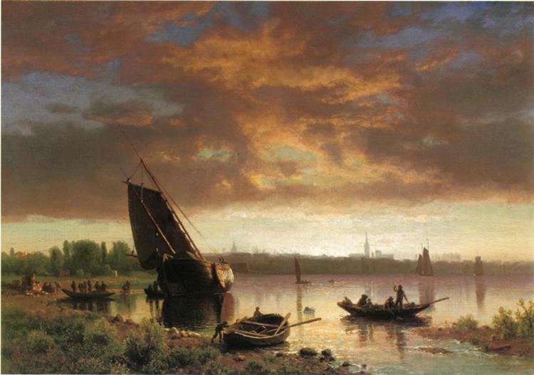 Albert Bierstadt Oil Painting Harbor Scene